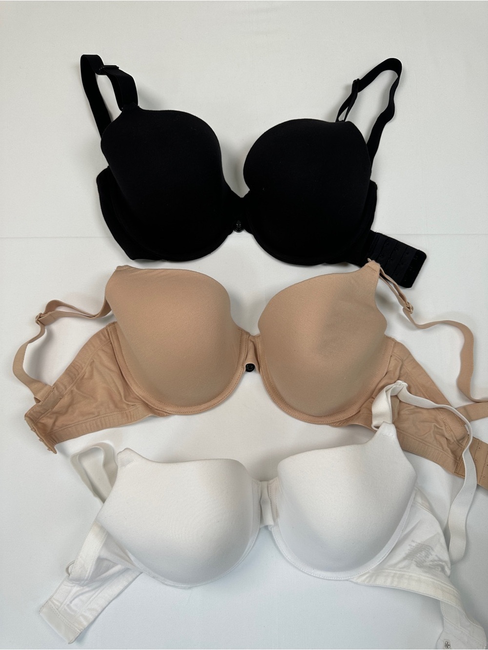 Fruit of the Loom T-Shirt Bras Bundle 3 Pack Black Nude White NWOT 34DD